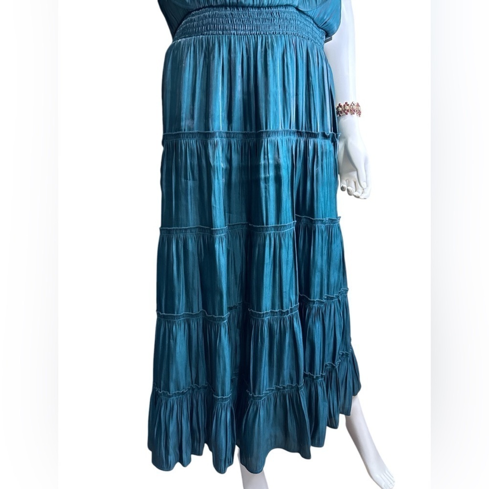 Grey Collective Teal Smocked Waist Midi Dress With Ruffled Sleeves Size L, NWT - Picture 3 of 10